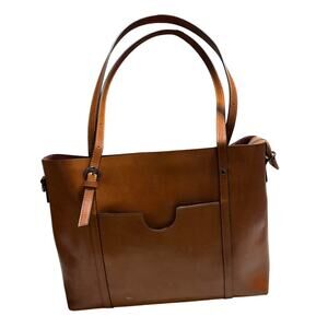 FZONE Leather Shoulder Tote Bag Brown Crossbody Office Handbag Laptop Work NWOT